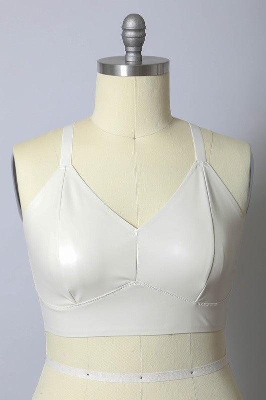 Faux Leather Longline Bralette Plus Size - Three Mad Hatters Mercantile 