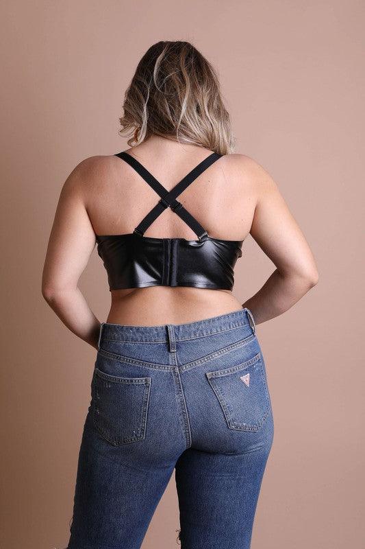 Faux Leather Longline Bralette Plus Size - Three Mad Hatters Mercantile 