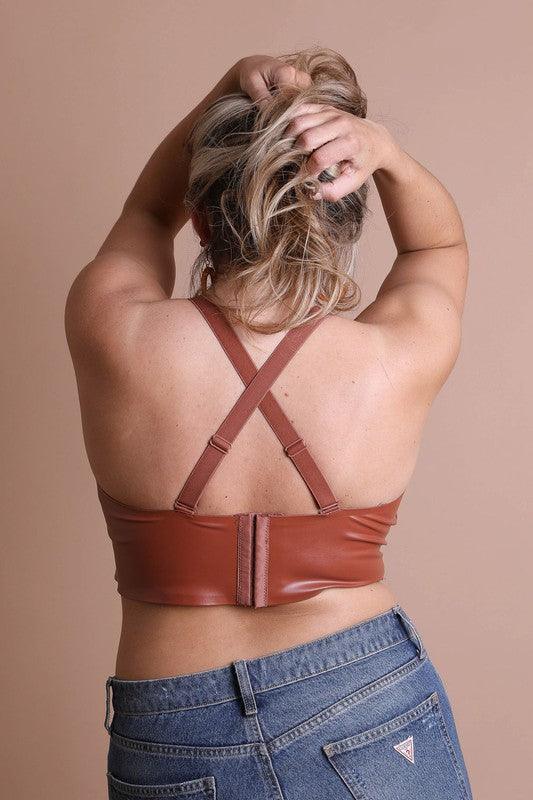 Faux Leather Longline Bralette Plus Size - Three Mad Hatters Mercantile 