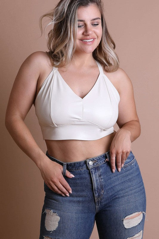 Faux Leather Longline Bralette Plus Size Womens Bralette Ivory 1XL 