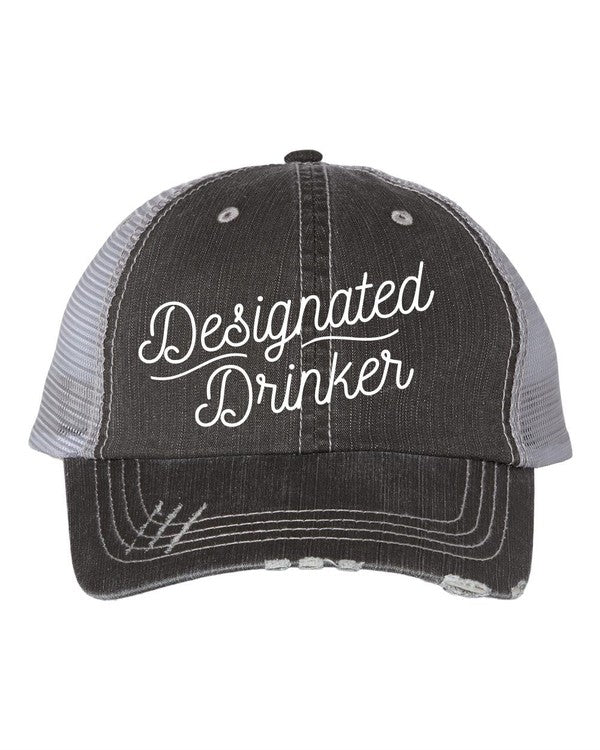 Designated Drinker Embroidered Hat Cap Grey Mesh Trucker OS 