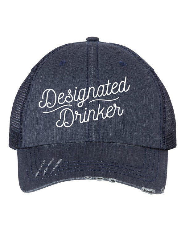 Designated Drinker Embroidered Hat Cap Navy Mesh Trucker OS 