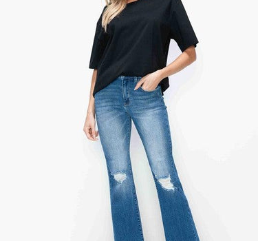 Bytos Raw Hem Distressed High Rise Bootcut Jeans