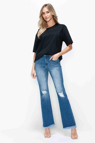 Bytos Raw Hem Distressed High Rise Bootcut Jeans