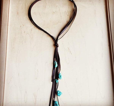 Brown Lasso Necklace with Turquoise Accents