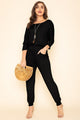 Plus Quarter Sleeve Boat Neck Blouson Jumpsuit Jumpsuit Black 2X 