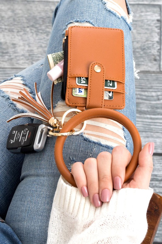 Key Ring Wallet Bracelet ID Zip Up wallet Cognac OneSize 