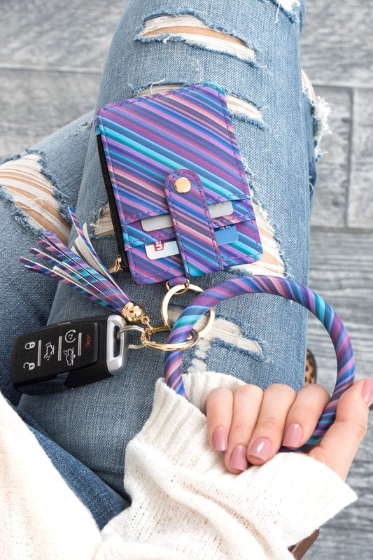 Key Ring Wallet Bracelet ID Zip Up wallet Grape Stripe OneSize 