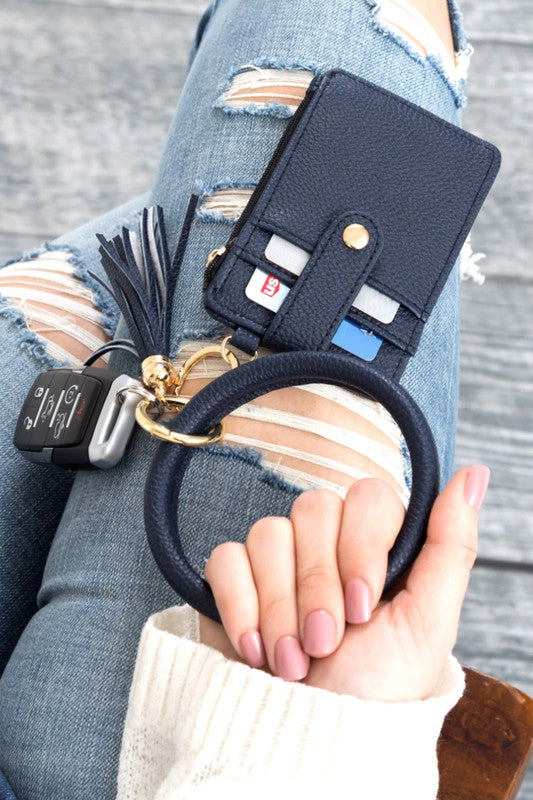 Key Ring Wallet Bracelet ID Zip Up wallet Navy OneSize 