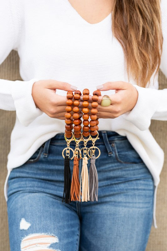 Wooden Key Ring Bracelets Keychain   