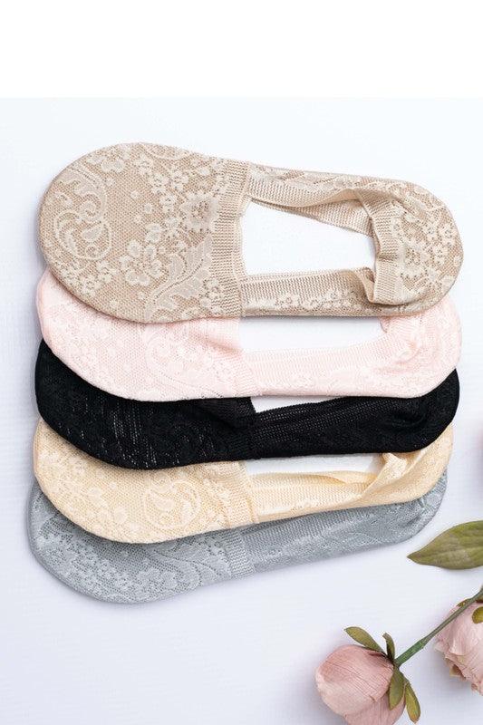 No-Slip Floral Lace Socks - Three Mad Hatters Mercantile 