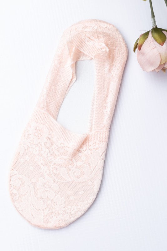 No-Slip Floral Lace Socks No Slip Lace Socks Blush OneSize 