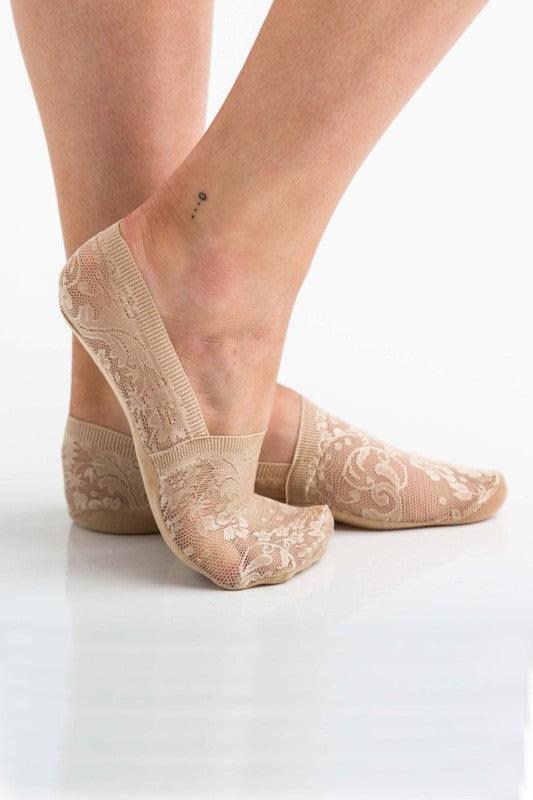 No-Slip Floral Lace Socks - Three Mad Hatters Mercantile 