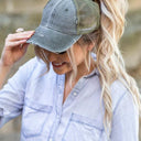 Distressed Messy Bun Hat