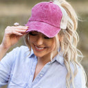 Distressed Messy Bun Hat