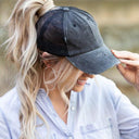 Distressed Messy Bun Hat