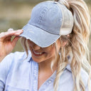 Distressed Messy Bun Hat