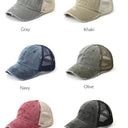 Distressed Messy Bun Hat