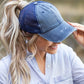 Distressed Messy Bun Hat Messy Bun Hat Navy OneSize 