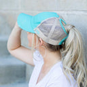 Distressed Messy Bun Hat