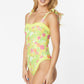 ONE PIECE BATHING SUIT FLORAL PRINT SHOULER TOP TI    