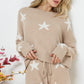 Soft Long Sleeve Star Print Top and Short Set Womens Loungewear Taupe S 