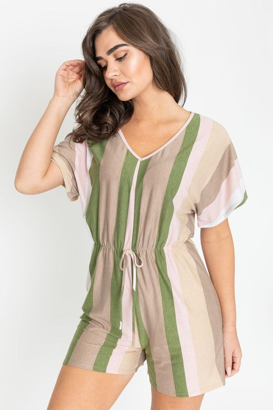 Summer Stripe Surplice Romper Romper olive S 