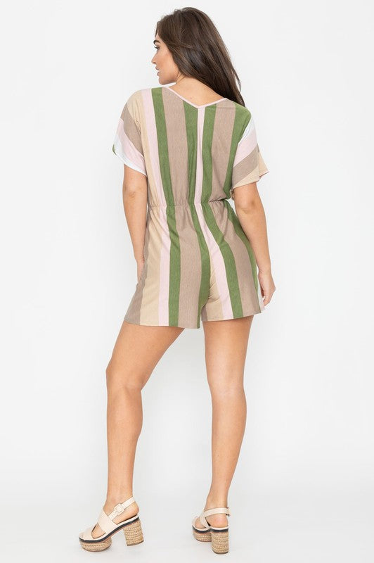 Summer Stripe Surplice Romper Romper   