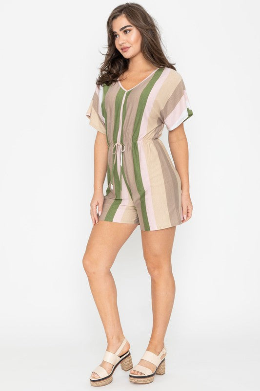 Summer Stripe Surplice Romper Romper   