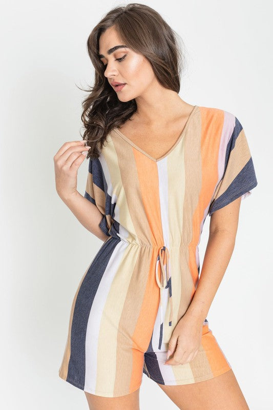 Summer Stripe Surplice Romper Romper   