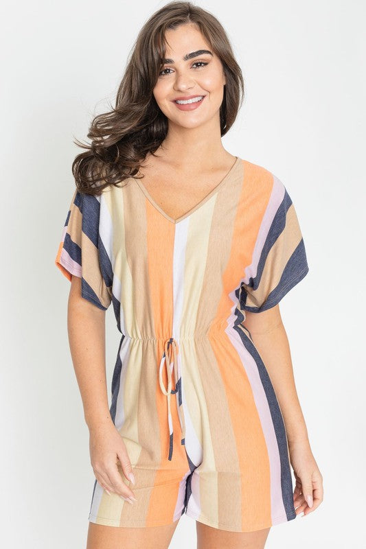 Summer Stripe Surplice Romper Romper ORANGE CREAM S 