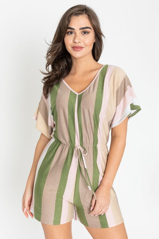 Summer Stripe Surplice Romper Romper   