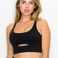 Cross Back Front Slit Sports Bra Sports Bra Black S 