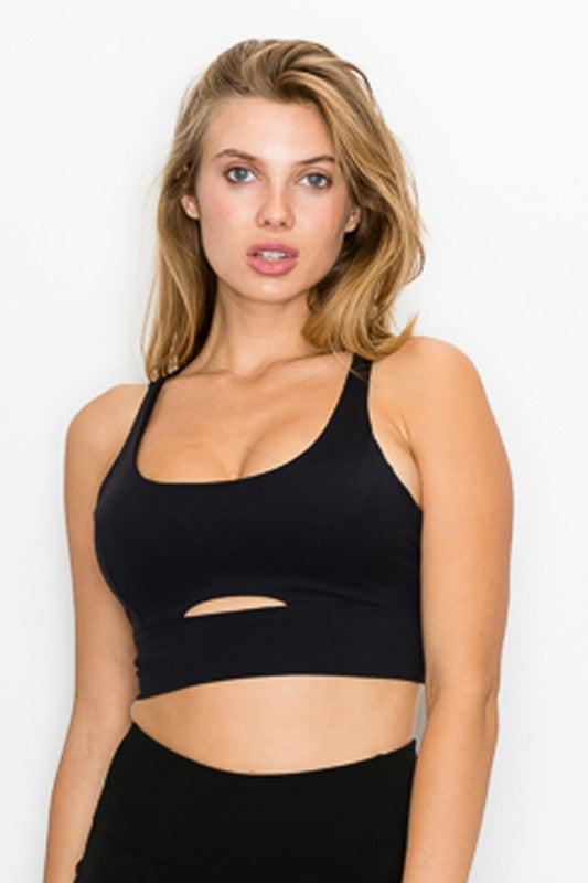 Cross Back Front Slit Sports Bra Sports Bra Black S 