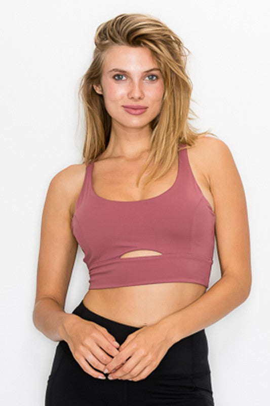 Cross Back Front Slit Sports Bra Sports Bra Mauve S 