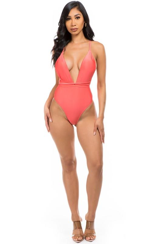 Sultry Waves: Crisscross Cut-Out One-Piece Swimsuit - Three Mad Hatters Mercantile 