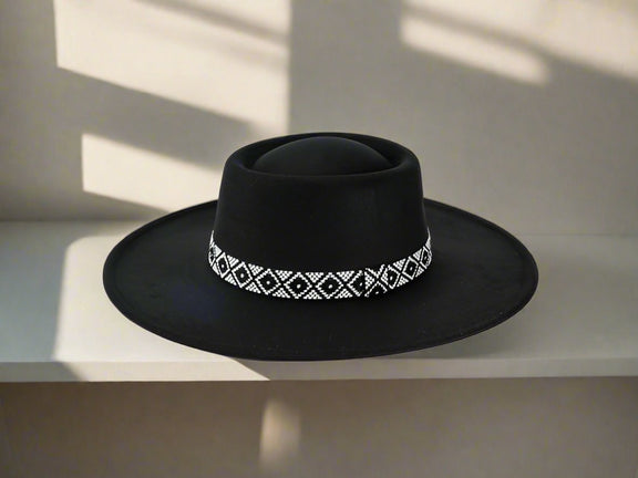 Boho Bold Flat Top Fedora Fedora Hat BLACK/BKBK Os 