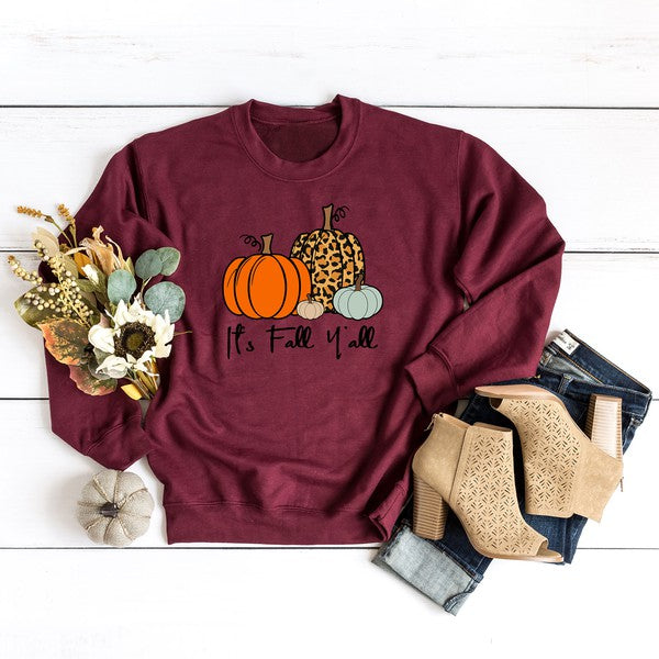 It's Fall Y'all Pumpkins Graphic Sweatshirt Fall Sweatshirt Maroon Small 