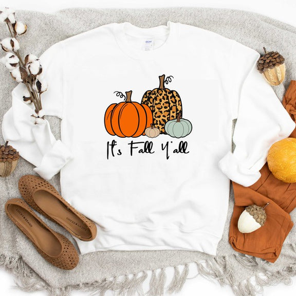 It's Fall Y'all Pumpkins Graphic Sweatshirt Fall Sweatshirt White Small 