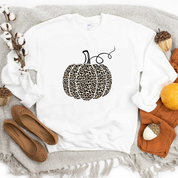 Leopard Pumpkin Graphic Sweatshirt Fall Sweatshirt White Small 