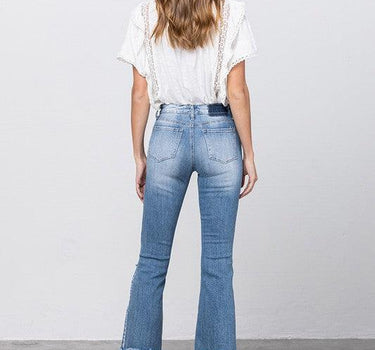 Stretch Mid Rise Crop Flare Jeans