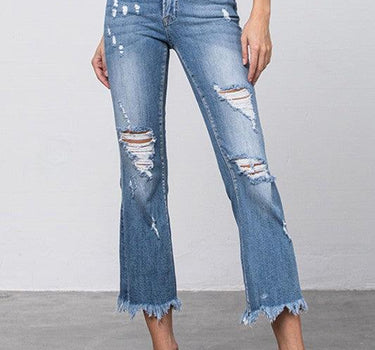 Stretch Mid Rise Crop Flare Jeans