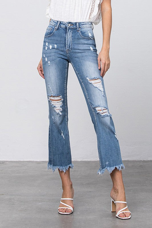 Stretch Mid Rise Crop Flare Jeans  LIGHT 3/26 