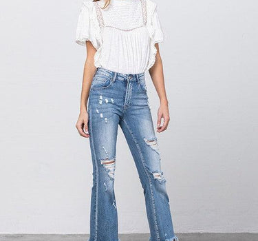 Stretch Mid Rise Crop Flare Jeans