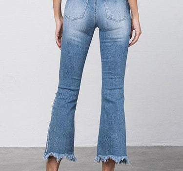 Stretch Mid Rise Crop Flare Jeans