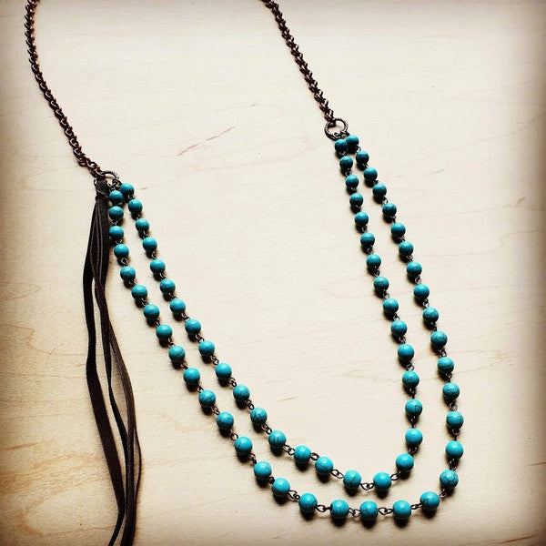 Double Strand Blue Turq Necklace w/ tassel Lariat Necklace blue 1 