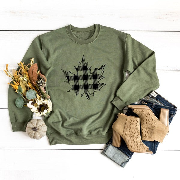 Buffalo Plaid Leaf Sweatshirt  Military Small 