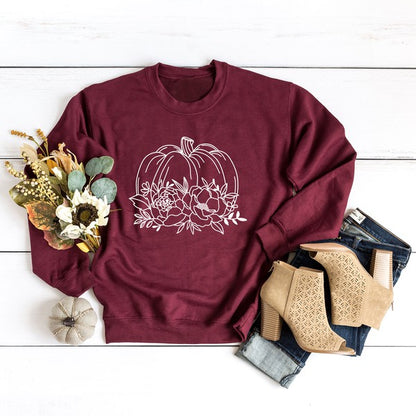 Floral Pumpkin Sweatshirt Fall Sweatshirt Maroon Large 