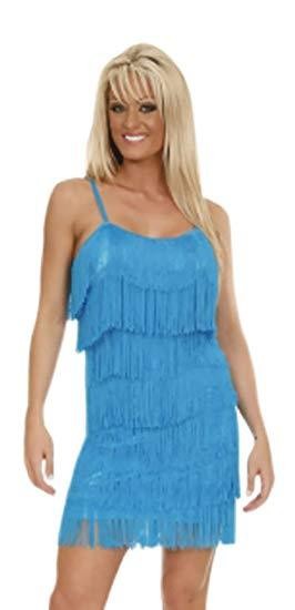 WOMEN'S SHORT ALL-OVER FRINGE FLAPPER DRESS Fringe Flapper Dress Turquoise S 