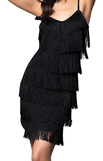 WOMEN'S SHORT ALL-OVER FRINGE FLAPPER DRESS Fringe Flapper Dress Black S 